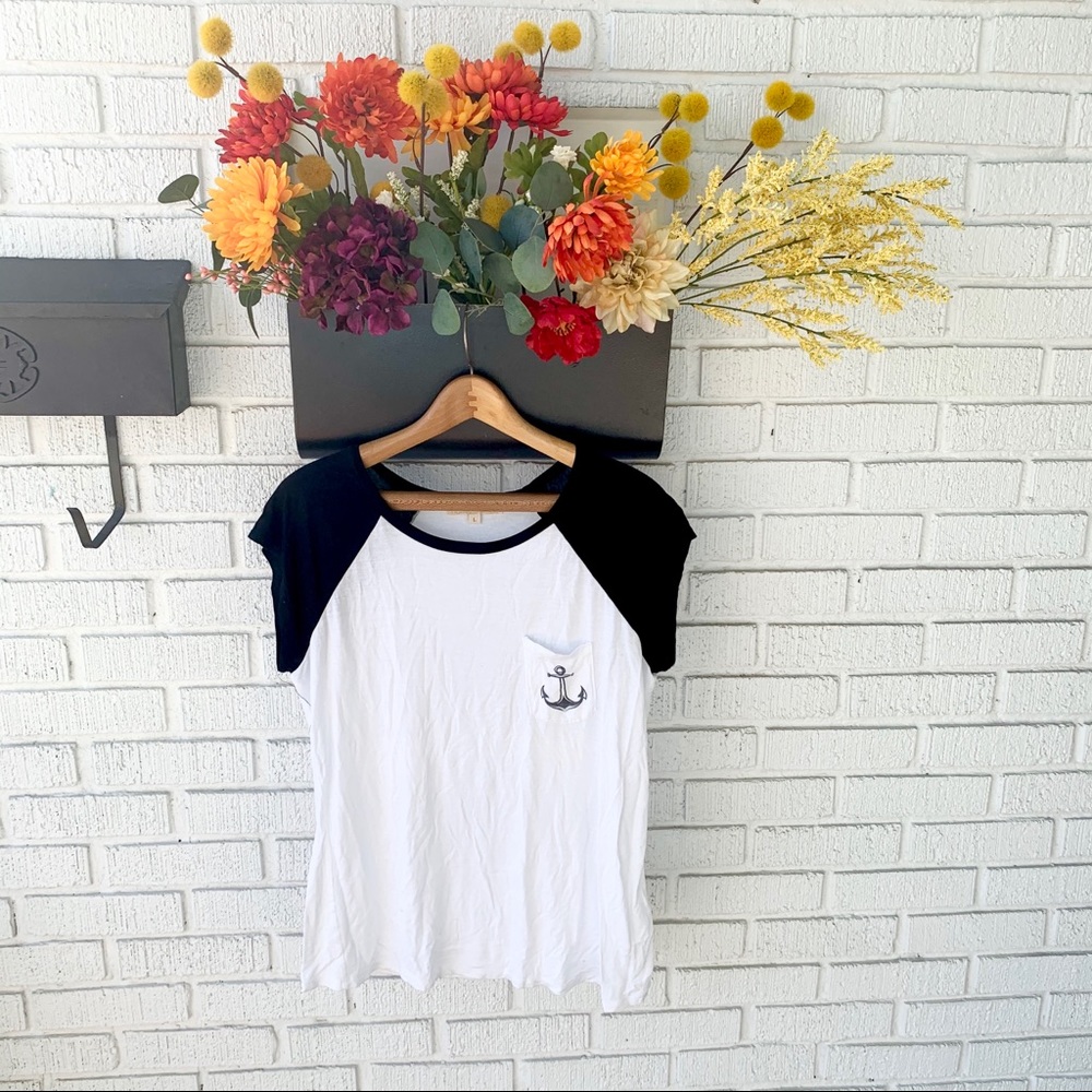 Pretty Rebel Baseball Tee With Nautical Anchor Front Pocket Size Large